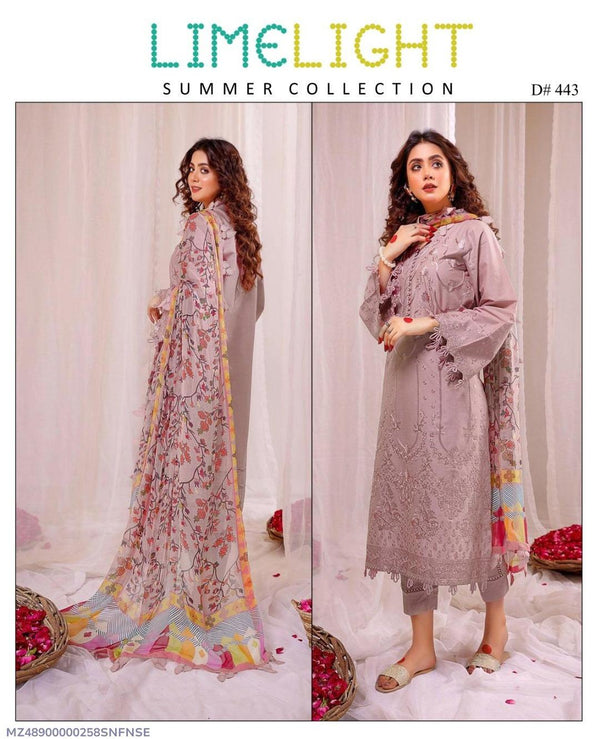 3 pcs women's unstitched embroiderd lawn suit , summer collection